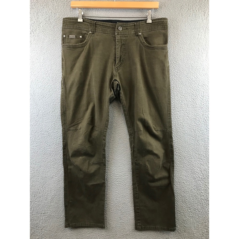 Kuhl Kanvus Jean Mens 38x32 Cargo Pants Olive Green Cotton Spandex Work Utility